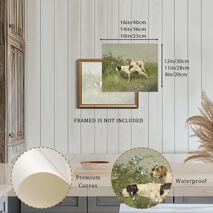 XOCUUI Wall Art Unframed Canvas for Living Room - Retro Twin Dogs Home Wall Decor Eclectic Vintage Landscape Artwork Prints Home Decor Gallery Picture Oil Painting Boho Animal Bedroom Office 11x14In - Image 2