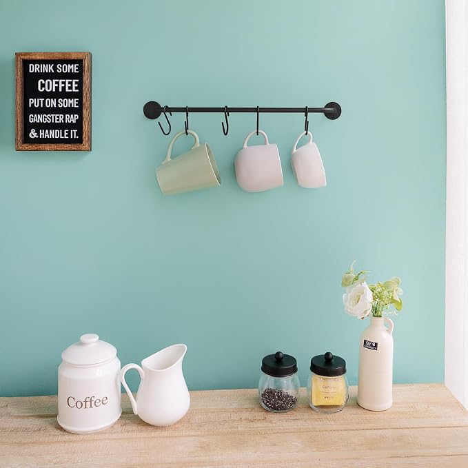 Mkono Wall Mounted Mug Holder, Coffee Cup Hanger Rack with 5 Hooks, 1 Pack | Kitchen Rod, Space Saving, Easy Assembly, Wall & Under Cabinet, Durable Metal, Kitchen Dining Bar Organizer, Multi-Function - Image 3