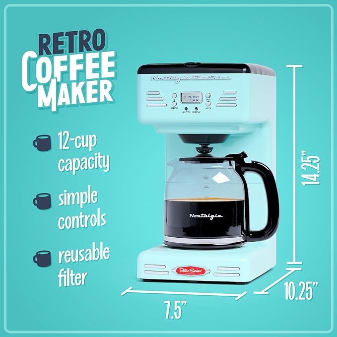 Nostalgia Retro 12-Cup Programmable Coffee Maker With LED Display, Automatic Shut-Off & Keep Warm, Pause-And-Serve Function, Aqua - Image 2