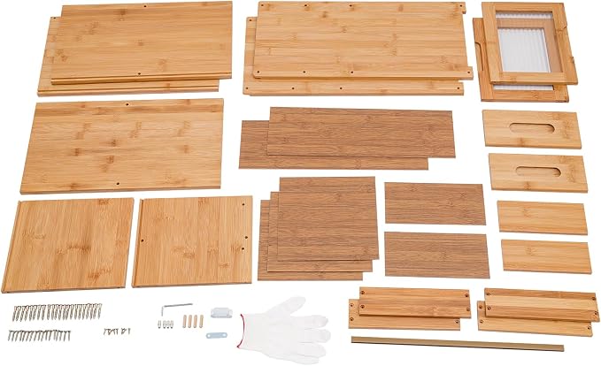 Storage Cabinet with Drawers and Doors, 22 lbs Load Capacity Bamboo Pantry Cabinet, Freestanding Microwave Cupboard with Visual Windows, Magnetic Closure Organizer for Kitchen Living Room Dining - Image 9