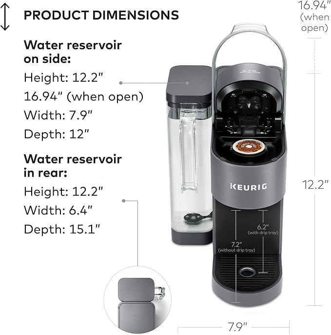 Keurig K-Supreme Single Serve K-Cup Pod Coffee Maker, MultiStream Technology, 4 Brew Sizes, 66oz Dual-Position Removable Reservoir, Gray | MultiStream Technology, 4 Brew Sizes, Dual-Position Removable Reservoir - Image 6