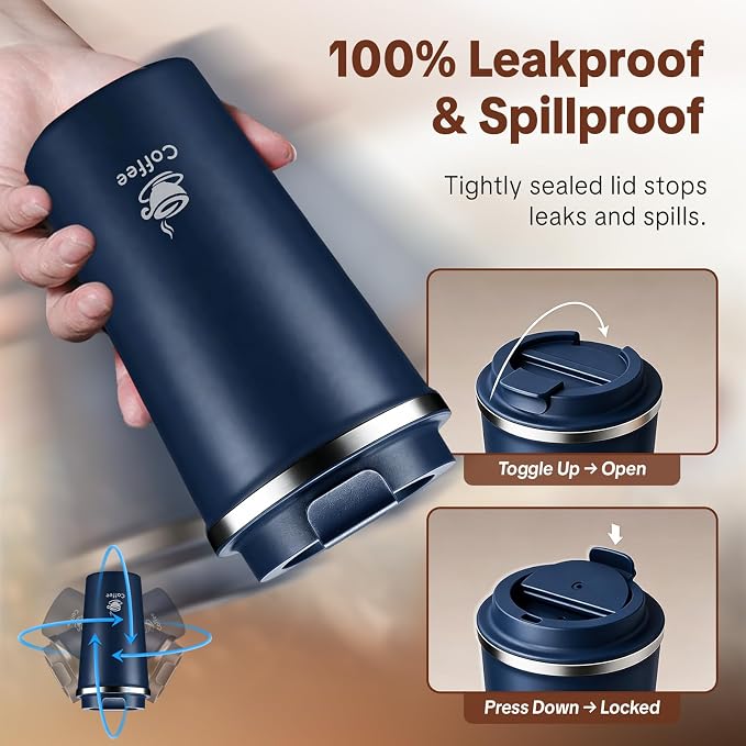 17oz Travel Coffee Mug ,Leakproof Vacuum Coffee Cup Insulated Tumbler | 304 Stainless Steel, Double-Wall Vacuum Insulated, Leakproof, Fits Hot & Cold Drinks Car Cup Holders, Travel, Office - Image 2