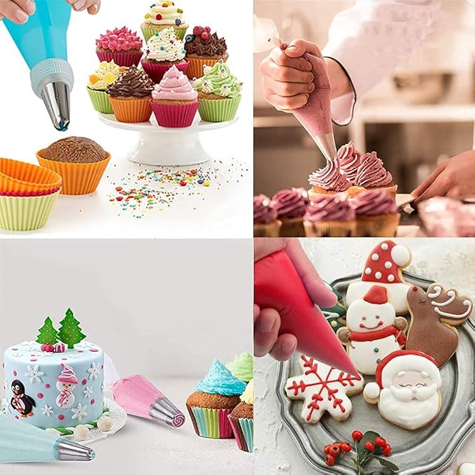 122Pieces Tipless Piping Bags - 100pcs Disposable Piping Pastry Bag for Royal Icing/Cookies Decorating - 10 Pastry Bag Ties,10 Clips &2 Scriber Needle - Best Cookie/Cake Decorating Tools (14 inch)