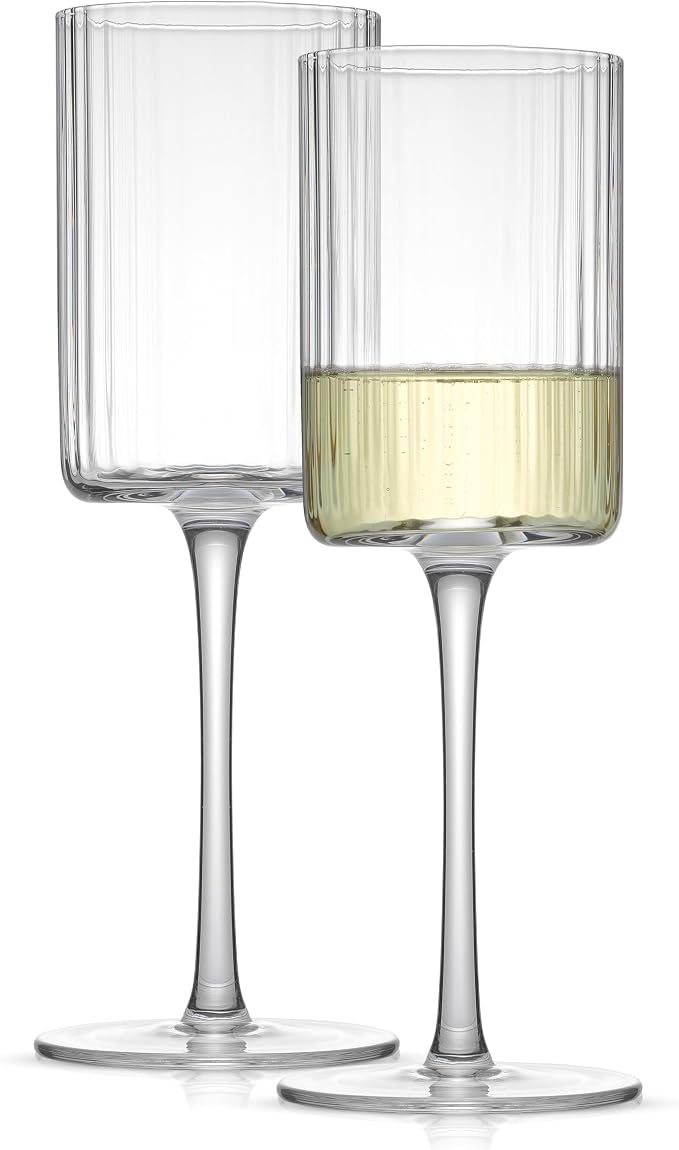 JoyJolt Elle Fluted White Wine Glasses Set of 2, 11.5oz Long Stem Wine Glasses, Unique Stemmed Cocktail Glass, Vintage Style Drinking Glass Set by JoyJolt