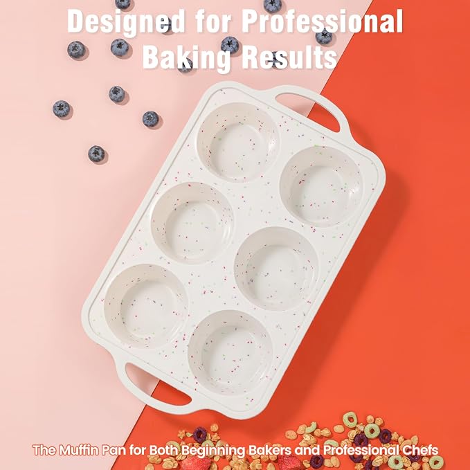 Silicone Jumbo Muffin Pan for Baking with Metal Reinforced Frame, 6 Cup Nonstick Extra Large Muffin Tin, BPA Free Cupcake Pan and Dishwasher Safe Big Muffin Pan - Image 2