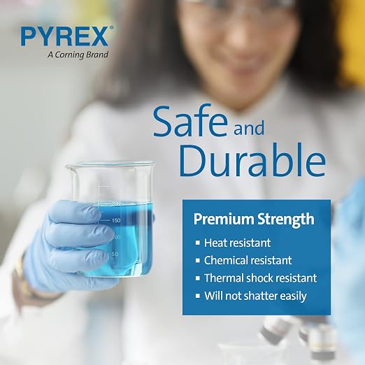 PYREX Griffin Borosilicate Glass Beaker- Low Form Graduated Measuring Beaker with Spout– Premium Scientific Glassware for Laboratories, Classrooms or Home Use- PYREX Chemistry Glassware, 150mL, 12/Pk - Image 3