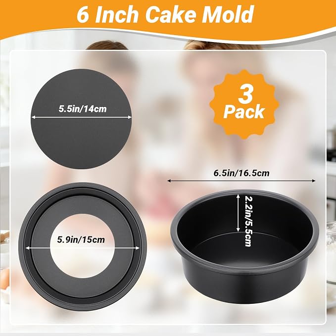Beasea Round Cake Pan, 3 Pack 6 Inch Carbon Steel Cake Pan with Removable Bottom, Non Stick Cheesecake Mold Metal Tin for Oven Baking - Image 2
