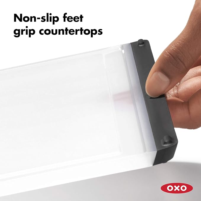 OXO Good Grips Plastic Prep Cutting Board | Compact size, double-sided surface, smooth edges for grabbing, drip catcher, non-slip feet - Image 5