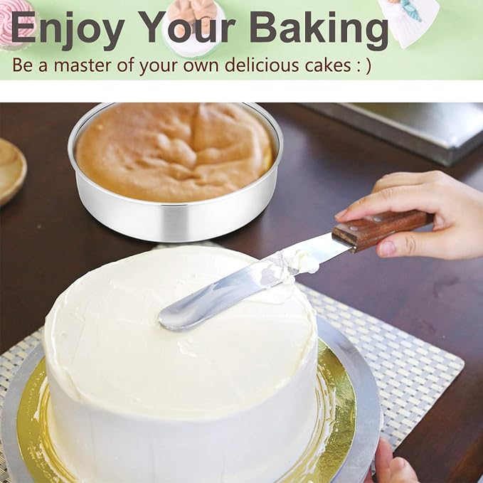 E-far Cake Pan Set of 3 (6 inch/8 inch/9½ inch), Stainless Steel Round Layer Cake Baking Pans, Perfect for Birthday Wedding Tier Cake, Non-Toxic & Healthy, Mirror Finish & Dishwasher Safe - Image 7