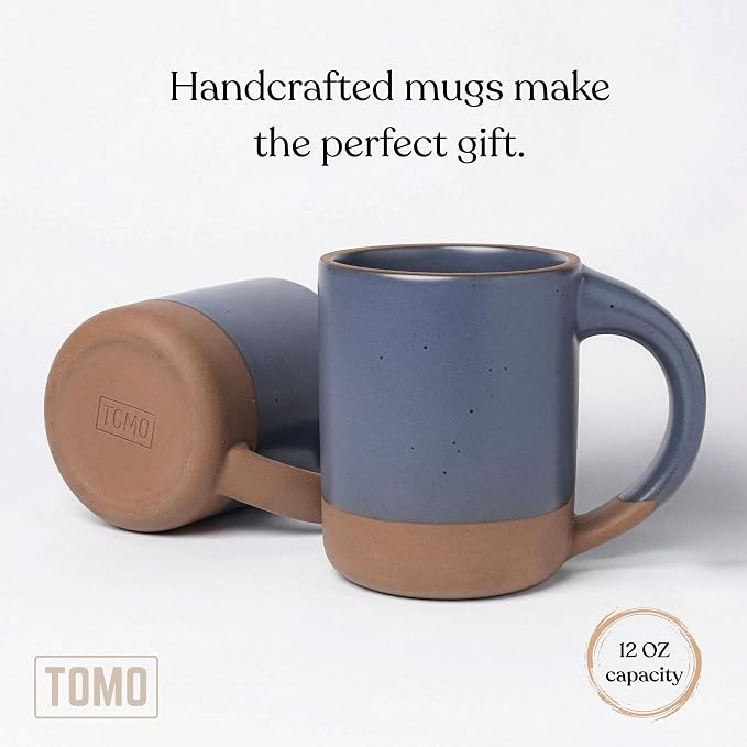 TOMO Mugs Set of 2, 12oz Modern Stoneware Coffee Mugs, Large Handle Ceramic Drinkware - Harbor Blue - Image 5