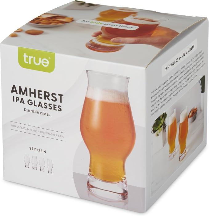 True IPA Beer Glasses, Clear Pint Glasses for IPAs, Pilsners, Pale Ales, Stouts, Game Night, Beer Gifts for Men, BBQ Outdoor Party, Holiday, Stylish Home Bar Glassware, 16 oz, Set of 4 - Image 12