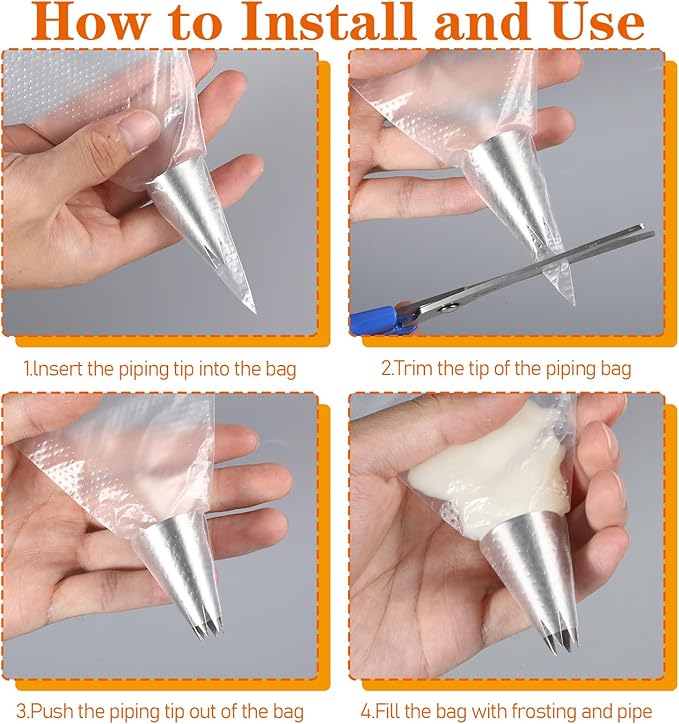 3Pcs 1M Piping Tips, Pastry Bags and Tips Cake Decorating Kit Cupcake Piping Kit Stainless Steel Icing Nozzles with 10Pcs Disposable Pipings Bags Cupcakes, Cookies, Pastry Cupcake Icing Kits