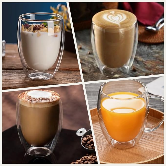 DINGPAI 15 oz Double Walled Glass Coffee Mugs, Large Coffee Mug with Handle | Borosilicate Glass, Insulation, Dishwasher Safe, Clear Glass Cups with Spoon for Latte, Cappuccino, Espresso, Americano - Image 7