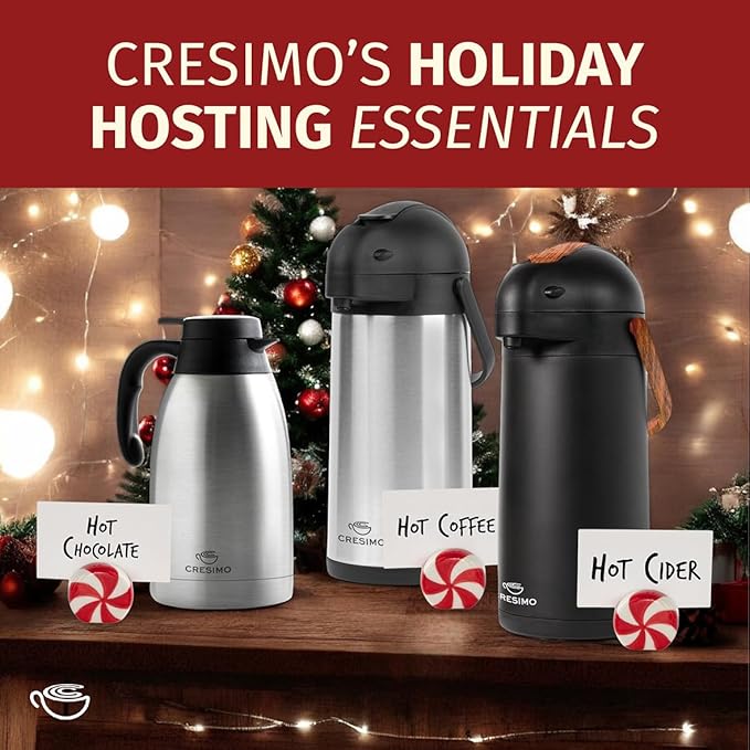 Airpot Coffee Dispenser with Pump & Tray - 102oz/3L Coffee Carafe with Pump - 12 Hours Hot Drink Dispenser for Parties - Stainless Steel Thermal Carafe for Hot Cocoa Bar -Easy-to-Use Insulated Pitcher