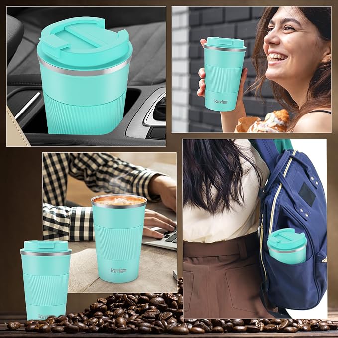 KETIEE Travel Mug 12oz: Vacuum Insulated Coffee Mug with Leakproof Lid, Travel Coffee Mug, Stainless Steel Double Walled Reusable Coffee Cup for Hot and Iced Coffee Tea Water (Blue) - Image 6