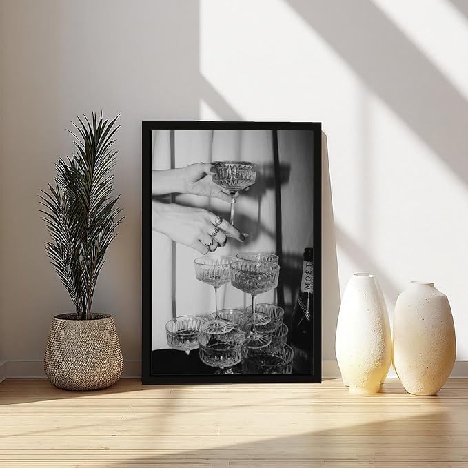 Champagne Glasses Wall , Black And White Art, Wine Glasses Poster, Bar Cart , Cocktail, Retro Photography, Bar Wall Decor Canvas Poster Wall Art Decor Print Picture Paintings for Living Room Bedroom D - Image 6