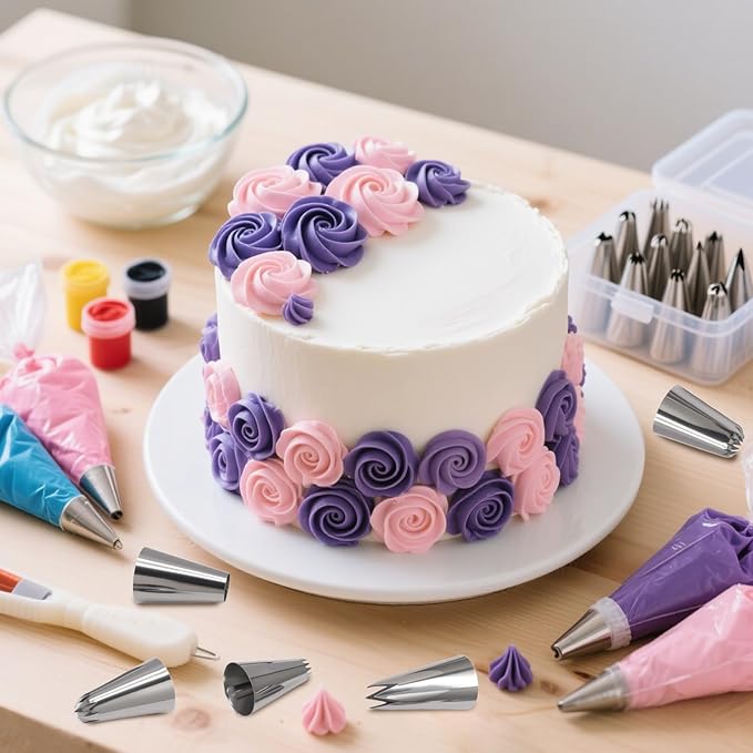 6B Piping Tips Set for Cake Decorating - 5 Piece Stainless Steel Star Nozzles for Buttercream, Icing, Cupcakes & Cookies