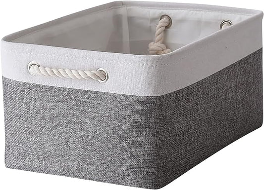 TheWarmHome Organization and Storage Basket for Organizing- 16x12x8 inch 1 Pack Fabric Storage Cubes, Collapsible Storage Bins for Shelves Organizer Gift Closet Cloth Toy (White & Grey)