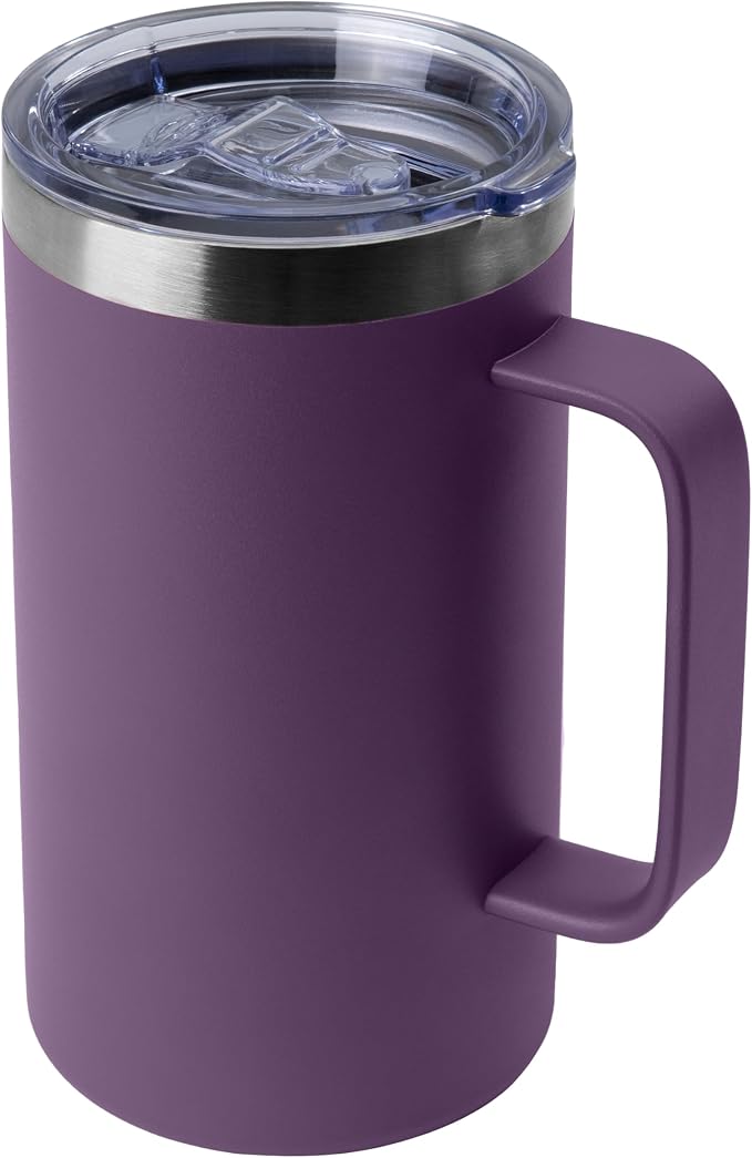 DOMICARE 24oz Mug with Handle and Lid, Stainless Steel Coffee Mug, Reusable Insulated Cup, Travel Mug with Handle, Double Wall Vacuum Coffee Tumbler for Men and Women, Dark Purple, Pack 1 by VisittheDOMICARE