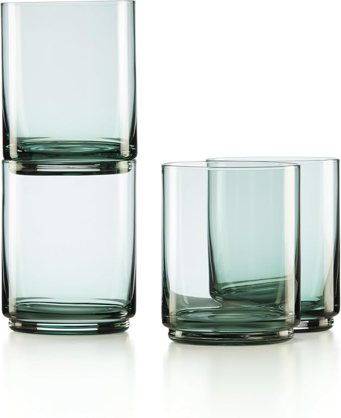 Lenox Tuscany Classics Stackable Drinkware, Glass, Dishwasher Safe, Tall Glasses, Set of 4, Green (4 Piece) by Lenox