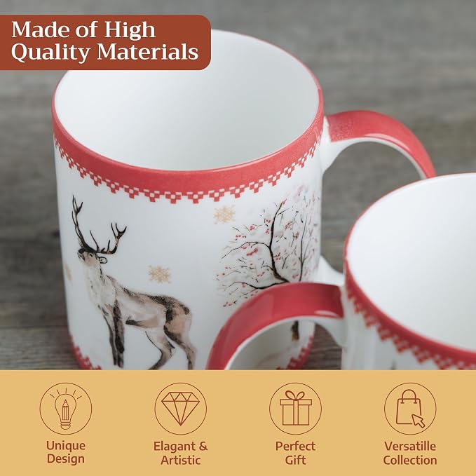 Maison d' Hermine Coffee Mug with Handles Tea Cups (12 Ounce, Pack of 1) | Fine Bone China Coffee Mugs for Hot Beverages Cappuccino Latte Home Restaurant Spring Summer -Rural Christmas - Gotaland - Image 3