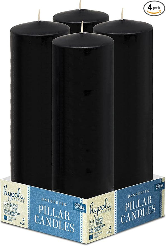 Hyoola Black Pillar Candles 2x9 Inch - 4 Pack Unscented Pillar Candles - European Made by Hyoola