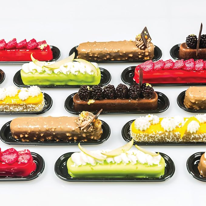 Silikomart FASHION ECLAIR 80 Silicone Mold – 10 Cavities – 5 1/8" x 1" x 1" – Includes Plastic Cutter & 10 Mini Trays – Perfect for Eclairs and Pastry Creations - Image 6