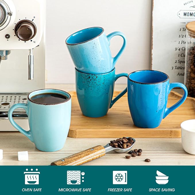 vancasso Navia Coffee Mug Set of 4, Ceramic 12 Oz Coffee Cups for Cappuccino, Latte, Tea, Multi Blue - Image 4