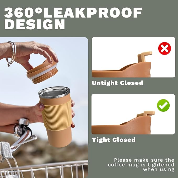 Insulated Travel Coffee Mug, Stainless Steel Coffee Cup with Leakproof Lid | Double-wall insulation keeps drinks hot or cold for hours, with a spillproof lid and portable stainless steel design - Image 5
