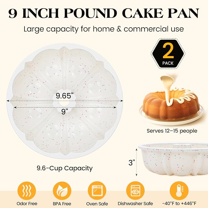 Vinino 9.5 Inch Fluted Tube Cake Pan, 2 Pack with Metal Frame | Bake Family Desserts Easily, Ideal for Cakes, Bread, Jello and Gelatin Treats, Flexible Silicone Design - Image 4