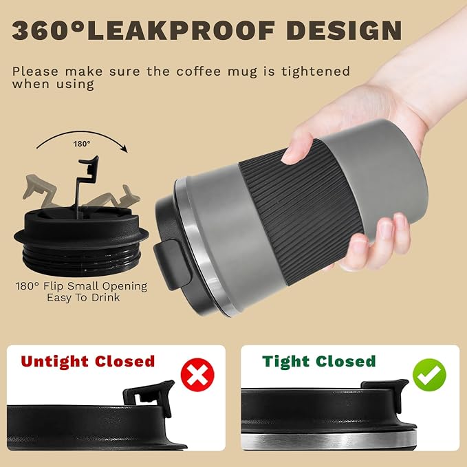Vacuum Insulated Stainless Steel Travel Coffee Mug,Leak Proof Cup with Lid | 304 stainless steel mug with vacuum insulation, leak proof lid, silicone grip and car cup holder friendly design - Image 5