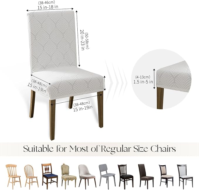 MOSAYT 100% Waterproof Dining Room Chair Covers Set of 4, Super Fit Stretch Jacquard Parson Chairs Slipcovers Removable Washable Chair Seat Protectors for Home, Kitchen, Banquet (White - XL) - Image 6