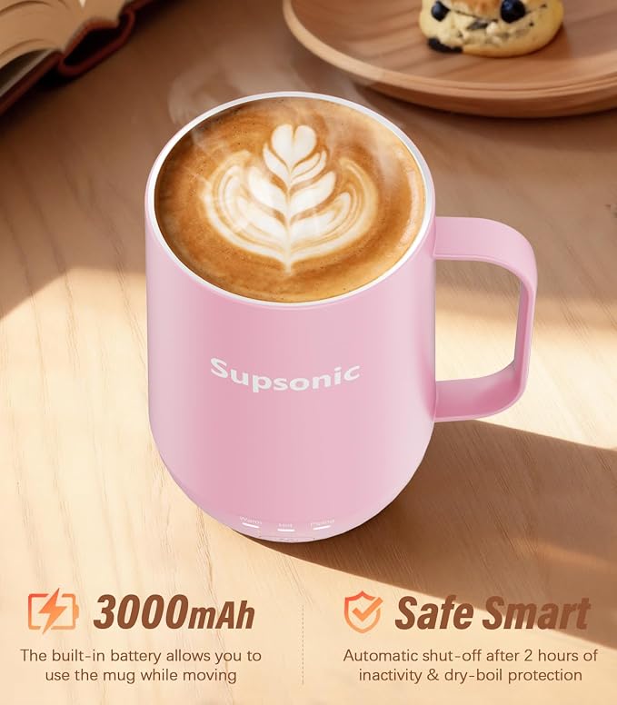 Supsonic - 16oz Self Heating Coffee Mug, Smart Heated Coffee Mug Faster Direct-Contact Heating Up to 149°F, Coffee Mug Warmer Set with Auto Shut-Off - Gifts for Men Women | S2 - Image 3
