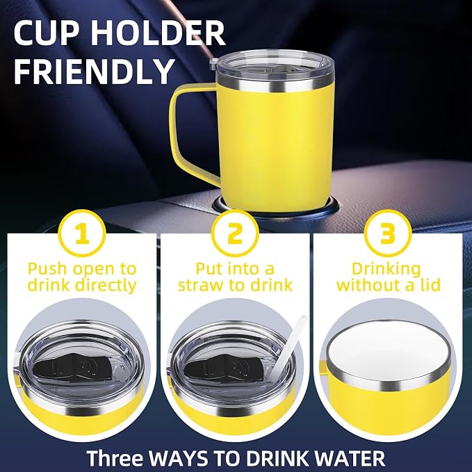 20 oz Insulated Coffee Mug with Ceramic Coating, Stainless Steel Travel Mug Tumbler with Handle Lid and Straw, Double Wall Leak-Proof Coffee Travel Mug Keeps Drink Hot and Cold (Yellow) - Image 6