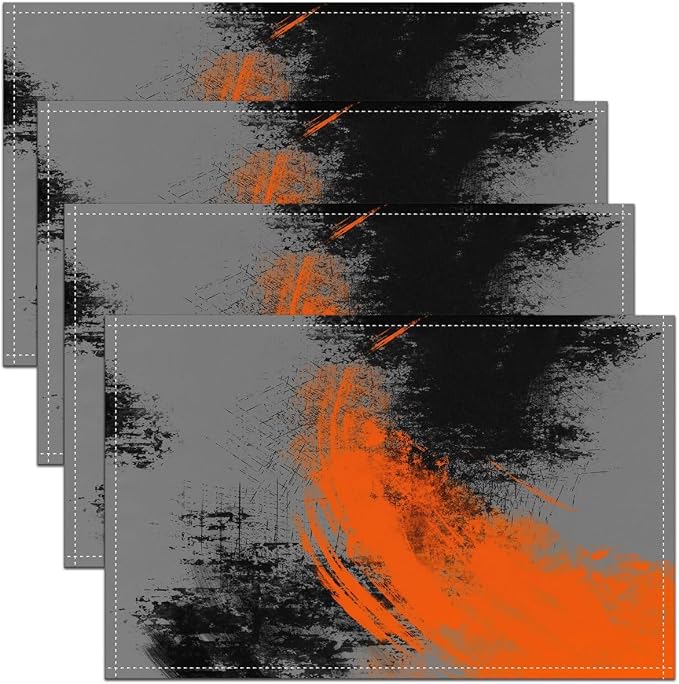 Feelyou Orange Grey Black Placemats Set of 4 18"x12" Kids Abstract Placemat for Kitchen Dining Table Decor Indoor Outdoor for Boys Geometric Table Place Mats, Modern Art by Feelyou
