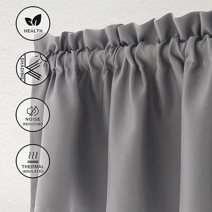 Hiasan Valance Curtains for Kitchen Blackout Thermal Insulated Solid Window Curtain Valance, Grey, 42 x 18 Inches, 1 Panel - Image 2