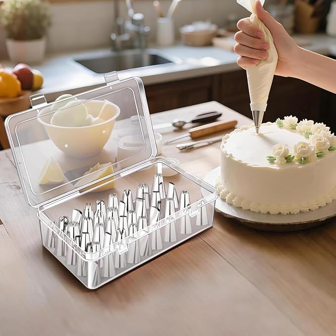 3pcs Piping Tips Organizer with Fixed Pins 72/126-Capacity Cake Decorating Storage Box for Baking Tools (1pcs-42 transparent color)