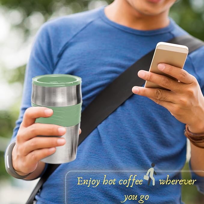 Mixpresso Single Serve & Single Cup Coffee Maker with 14oz Travel Mug Green | For ground coffee only, reusable filter, auto shut off. Compact personal drip coffee maker, not compatible with K-Cup pods. - Image 5