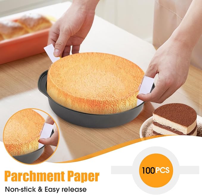 6 Inch Cake Pan - 3PCS Nonstick Round Cake Pans with 100 PCS Parchment Paper, Carbon Steel Smash Cake Baking Pans with Handle, Dishwasher Safe - Image 3