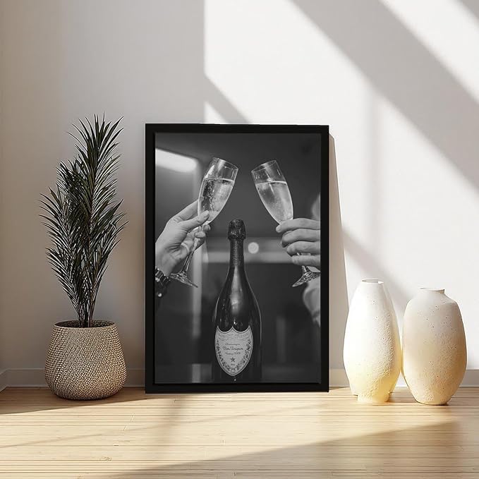 Champagne Cheers, Celebration , Two Glasses Cheers, Black And White , Alcohol Poster, Retro Party Wall Decor Canvas Poster Bedroom Decor Sports Landscape Office Room Decor Gift Black Frame 20x30in(50x - Image 4