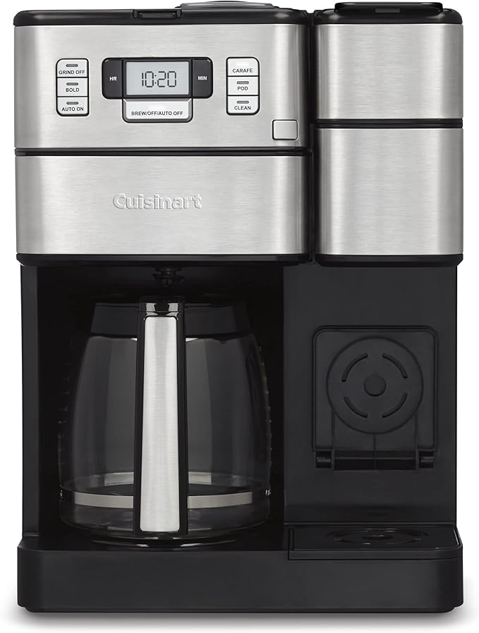 Cuisinart Coffee Maker, 2-in-1 Grinder/Brewer, Single Serve 8/10/12 oz | Grind & brew coffee machine with 12-cup glass carafe, drip-free spout, pod compatibility & 40-oz reservoir, SS-GB1 by Cuisinart