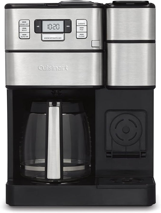 Cuisinart Coffee Maker, 2-in-1 Grinder/Brewer, Single Serve 8/10/12 oz | Grind & brew coffee machine with 12-cup glass carafe, drip-free spout, pod compatibility & 40-oz reservoir, SS-GB1 by Cuisinart