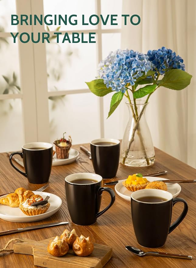 Sweese Porcelain Coffee Mugs - 16 Ounce (Top to the Rim) for Coffee, Latte, Tea, Cocoa, Set of 4, Black - Image 5
