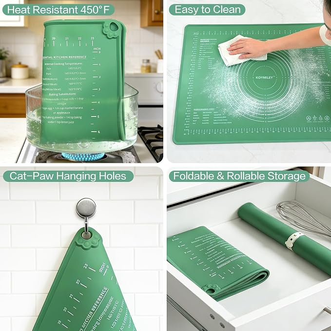 Extra Large Food Grade Platinum Silicone Pastry Mat 24 x 16, Non-Slip Non-Stick Baking Mat for Rolling Dough with 5mm Raised Edge, Measurements & Baking Guide for Bread, Pizza, Pie & Sourdough - Image 6