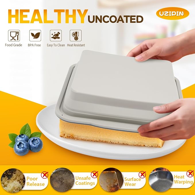 7x7 Silicone Square Cake Pan with Metal Reinforced Edge, Nonstick Brownie Baking Pan, BPA Free, Oven Safe Flexible Silicone Mold, Suitable for Making Cakes, Brownies, Bread, Pie, Lasagna - Image 3
