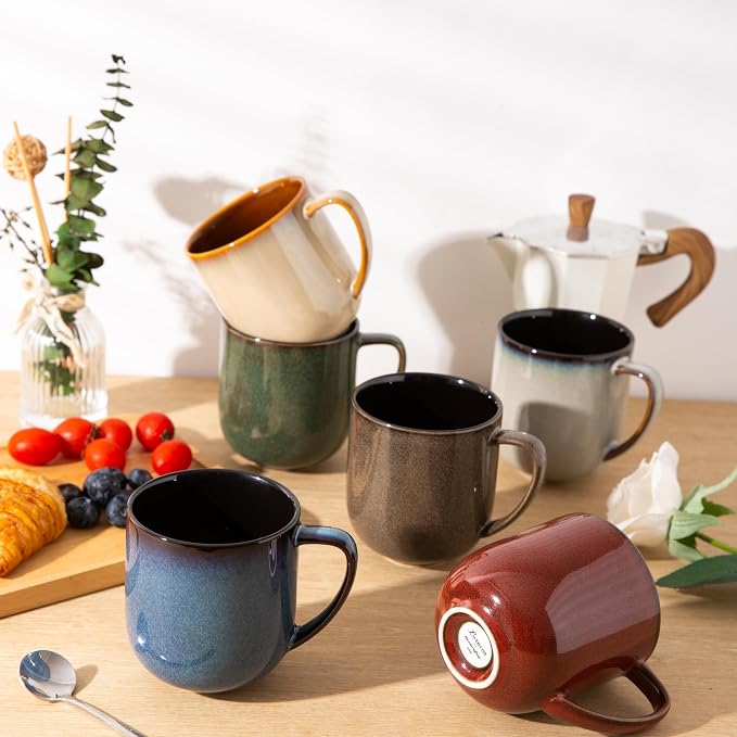 LERATIO 12OZ Ceramic Coffee Mugs Set of 6, Large Porcelain Coffee Cups With Large Handle For Latte,Cappuccino,Milk,Cocoa,|Dishwasher&Microwave Safe Mug Sets,Ideal for Man,Woman,Dad, Mom-Mixing by LeRatio
