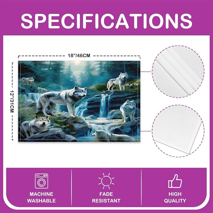 Feelyou Wolf Placemats Set of 4, Wolves Howling Table Place Mats for Kids Silent woles Placemat Animal Wolves Indoor Outdoor Decor Table Mats Washable 18"x12" - Image 4