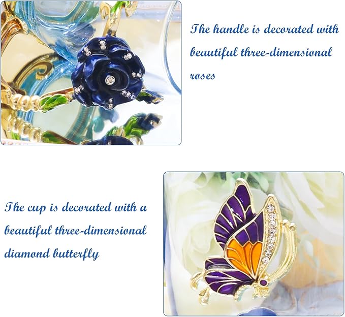 Flower Tea Cup,Butterfly Rose Clear Glass Fancy Coffee Mug with Spoon,Gift Box for Her Mom Wife Grandma Girls Women Christmas Birthday Present Idea for Juice,Hot And Cold Drinks Use