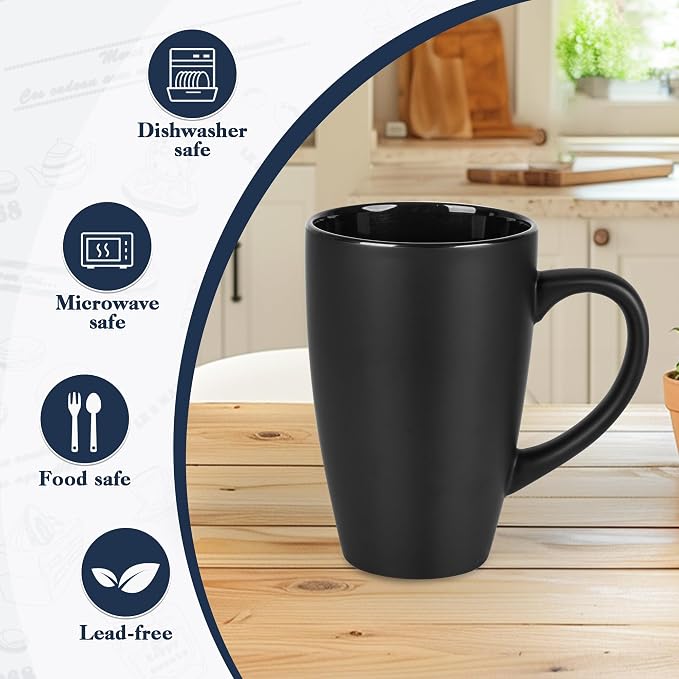 BYCNZB 20oz Extra Large Ceramic Tall Coffee Mugs Set for Coffee Tea Hot Cocoa set of 4 Dishwasher & Microwave Safe (Matte black) - Image 3