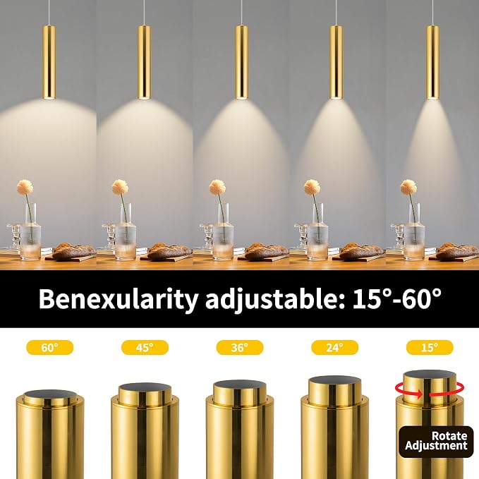 LED Pendant Lights Modern Island Lights Ceiling Hanging Spotlight | Zoomable15°-60°,5CCT/2700K-5000K,Dimmable,12W,Unique Pendant Lighting for Kitchen Island Bar,Gold - Image 4